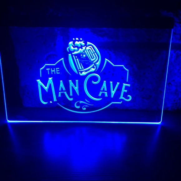 MAN CAVE LED NEON BLUE LIGHT SIGN 8x12 - Picture 1 of 3